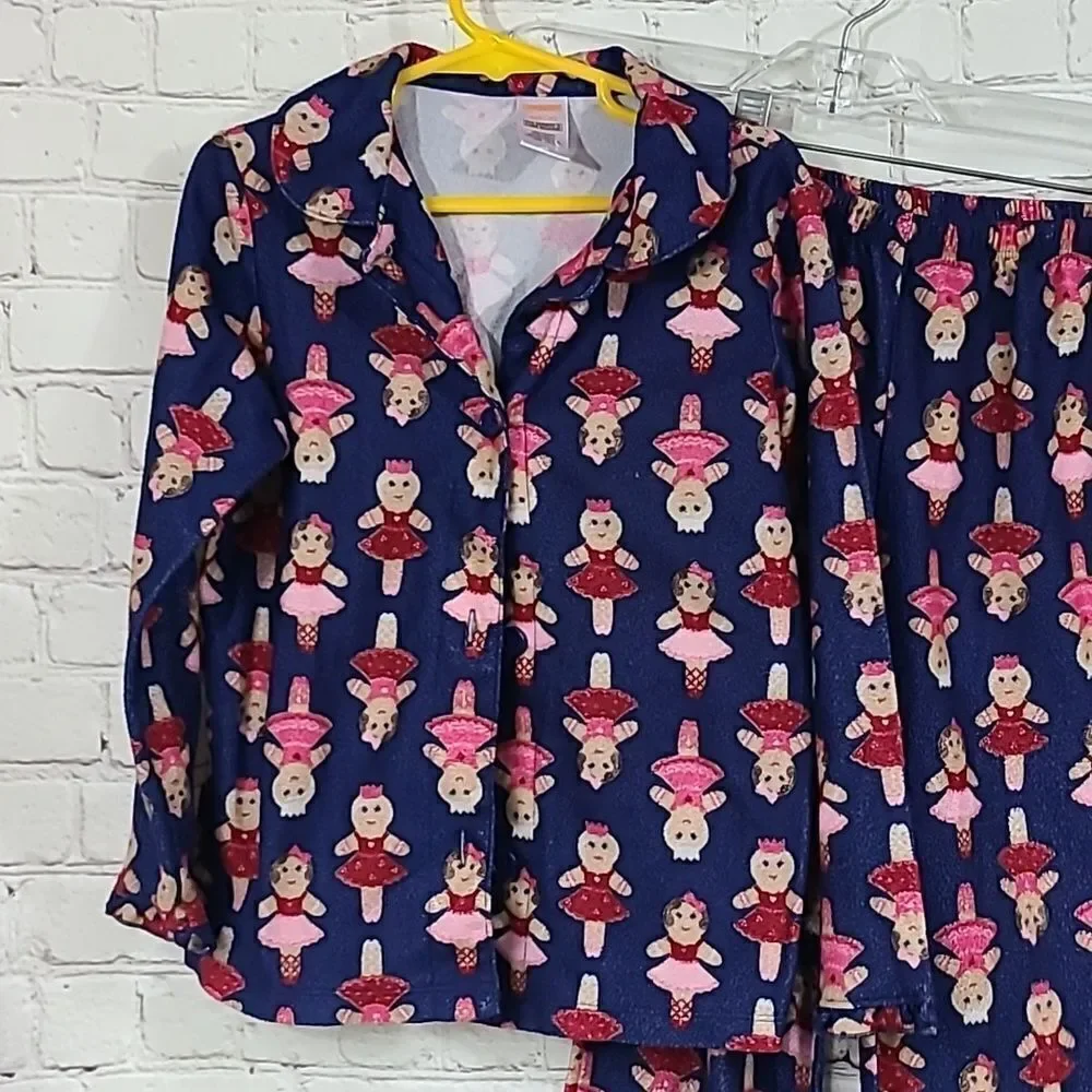 Gymboree Gingerbread Ballerina Girls 5/6 Navy Long Sleeve Flannel Pajama Set